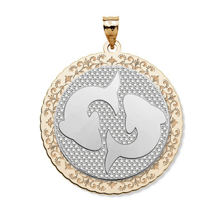 Pisces Symbol Two Tone Round Pendant