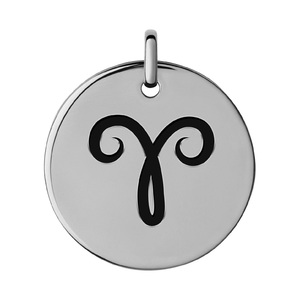 Aries Black Enameled Round Disc Charm