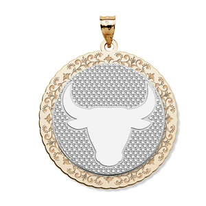Taurus Symbol Two Tone Round Pendant