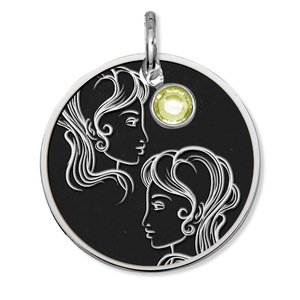 Gemini Symbol Round Charm or Pendant w  Birthstone