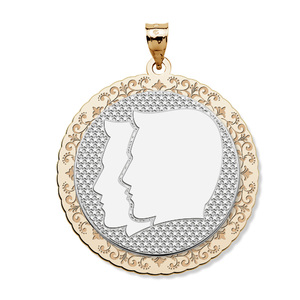 Gemini Symbol Two Tone Round Pendant