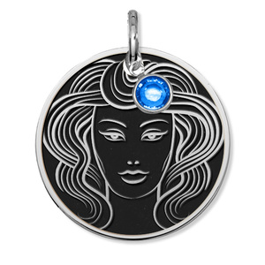 Virgo Symbol Round Charm or Pendant w  Birthstone