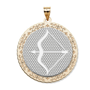 Sagittarius Symbol Two Tone Round Pendant