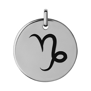 Capricorn Black Enameled Round Disc Charm