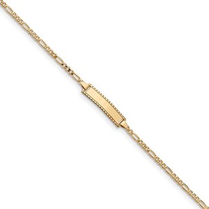 Custom Engraved 14k Gold Children s Diamond Cut Figaro Link ID Bracelet